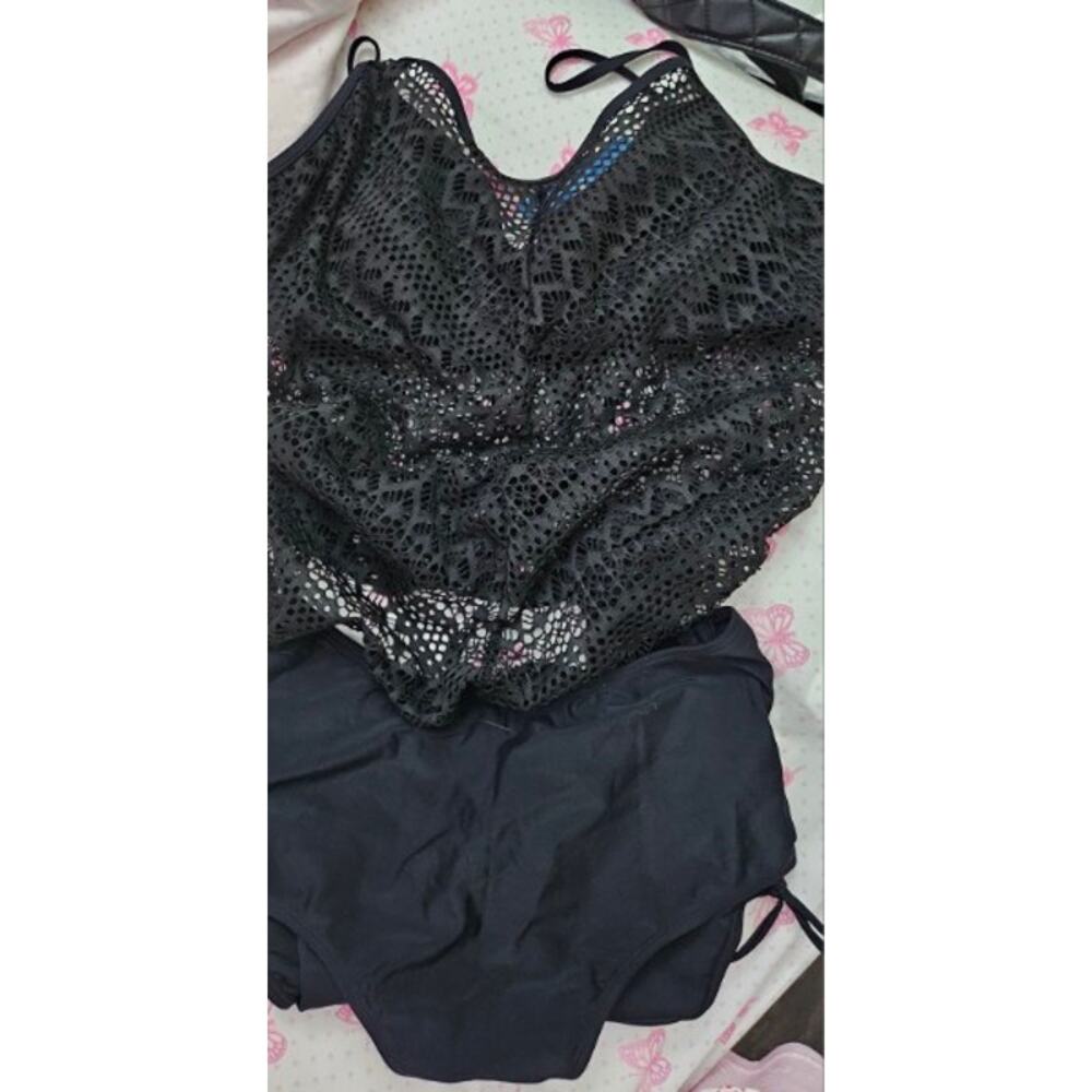 ◇35 MSRP $32 NWT CUPSHE SERENITY SANDS BLACK TANKINI SET ♡SIZE L♡ - Picture 6 of 7